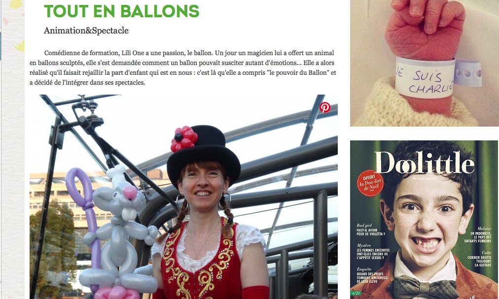 le magazine doolittle consacre un article à  lili one et  à sa compagnie d'artistes sculpteurs de ballons